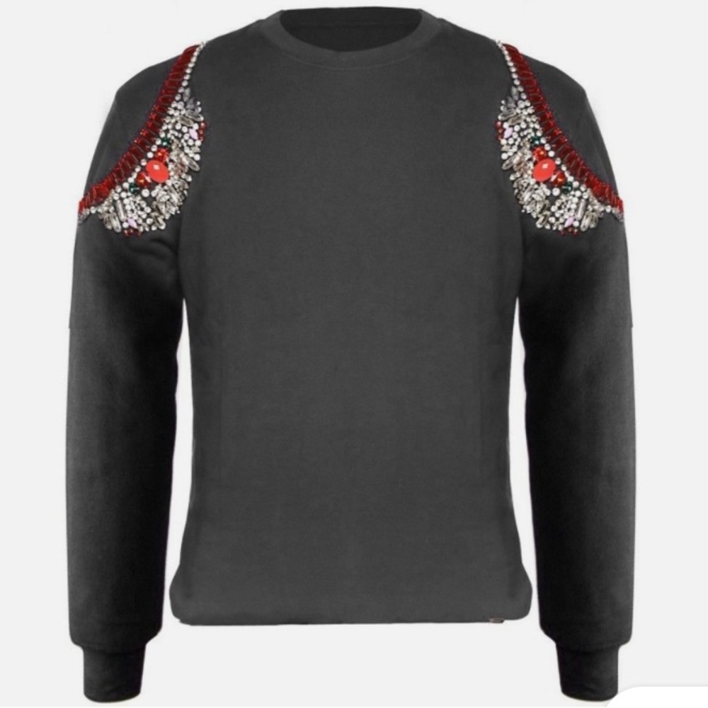 NWT ANTHROPOLOGIE Hemant & Nandita Size Large Jeweled Shoulder Sweatshirt Gray